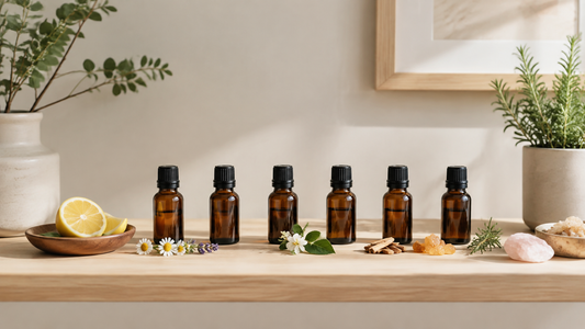 A simple collection of six essential oils with varied botanical scent families