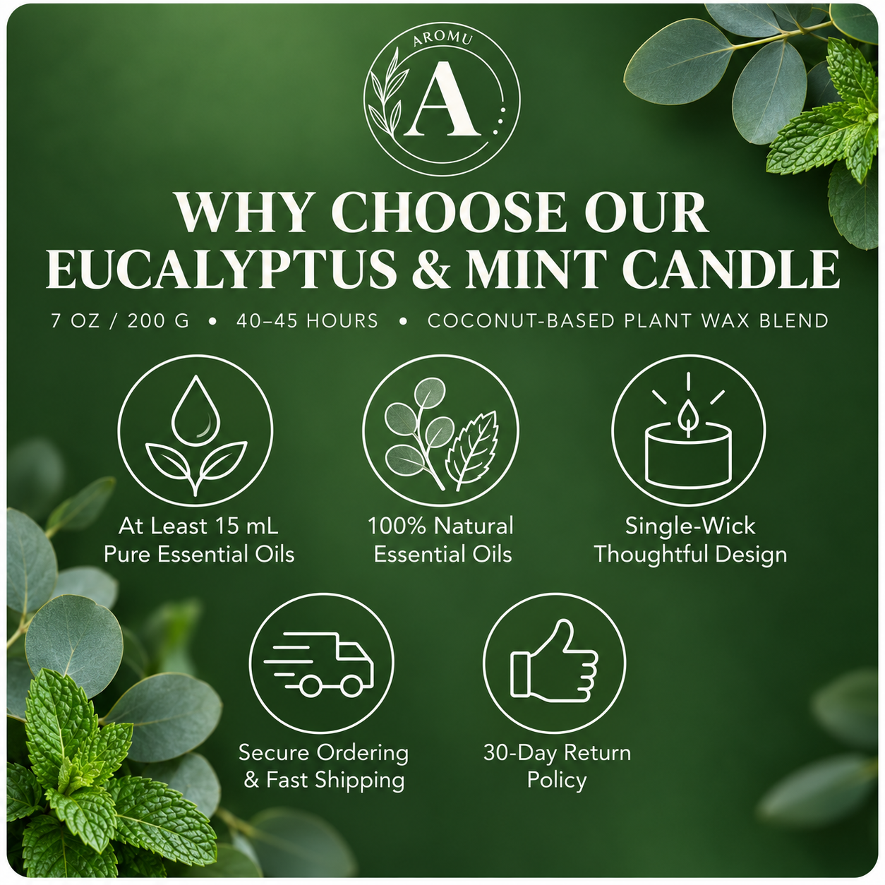 Eucalyptus & Mint Aromatherapy Essential Oil Candle