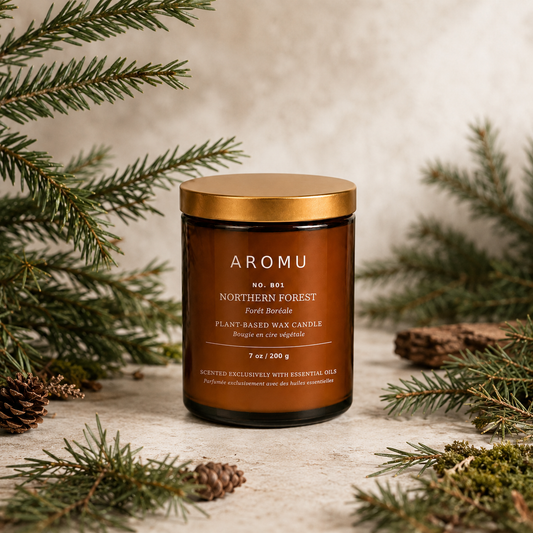 Northern Forest essential oil candle with Black Spruce and Fir Needle botanicals