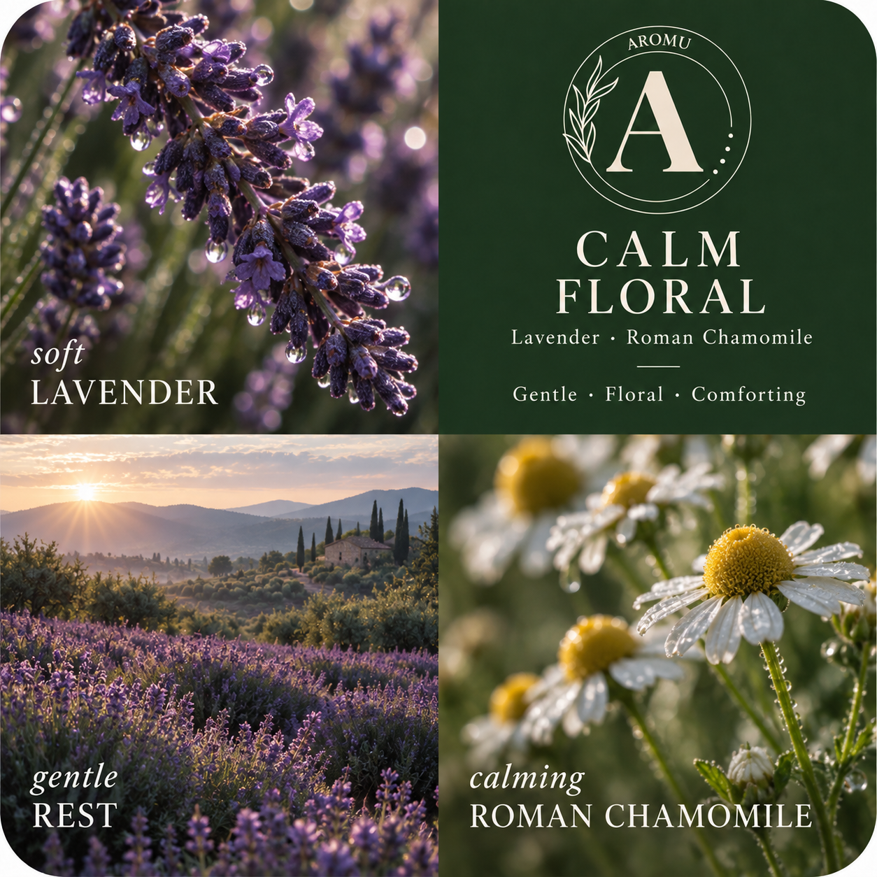 Calm Floral Essential Oil Candle scent profile with key essential oils