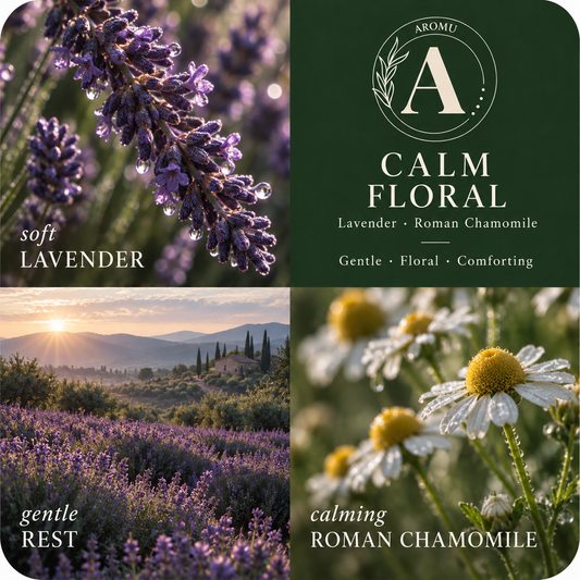 Calm Floral Essential Oil Candle scent profile with key essential oils