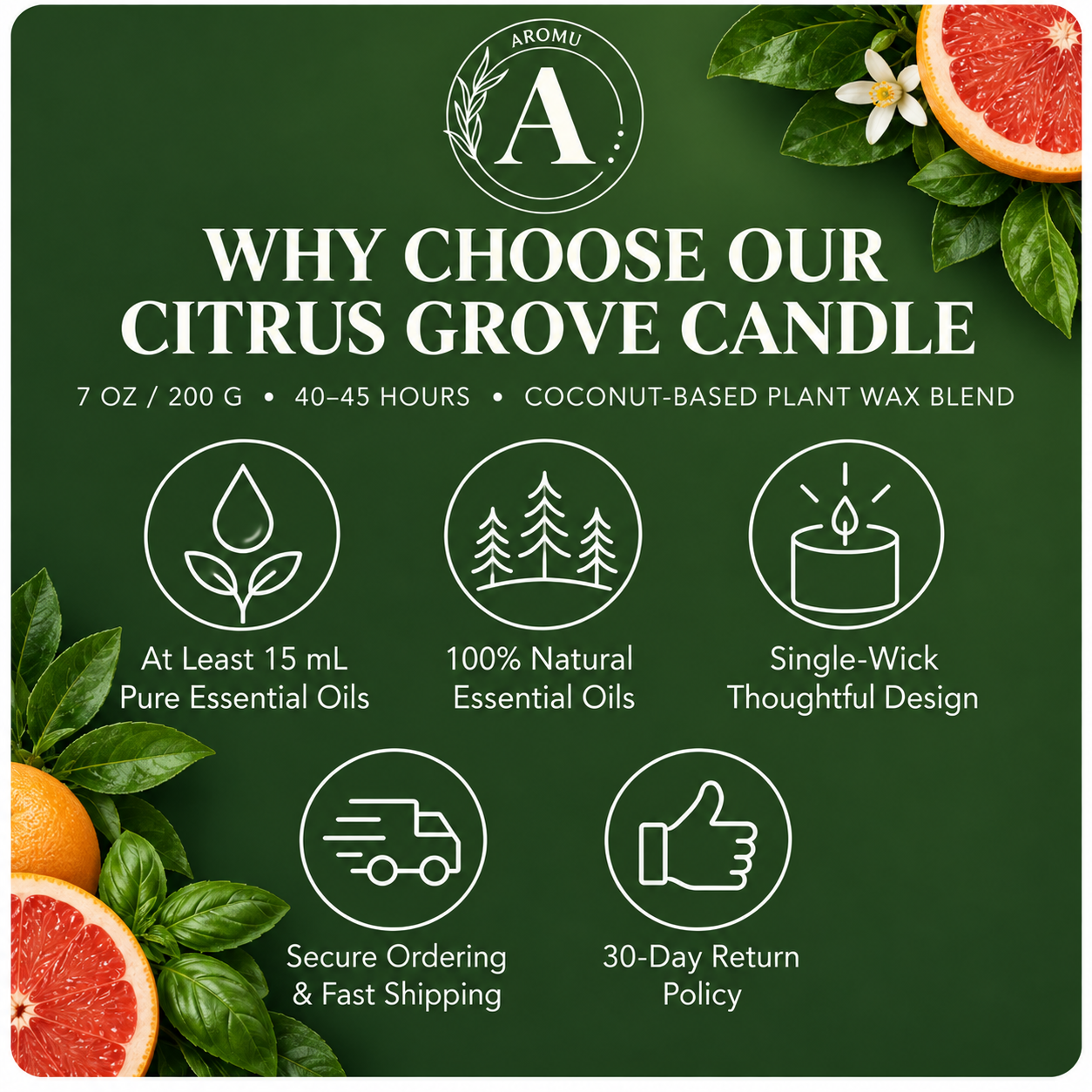 Citrus Grove Essential Oil Candle why choose AROMU product benefits