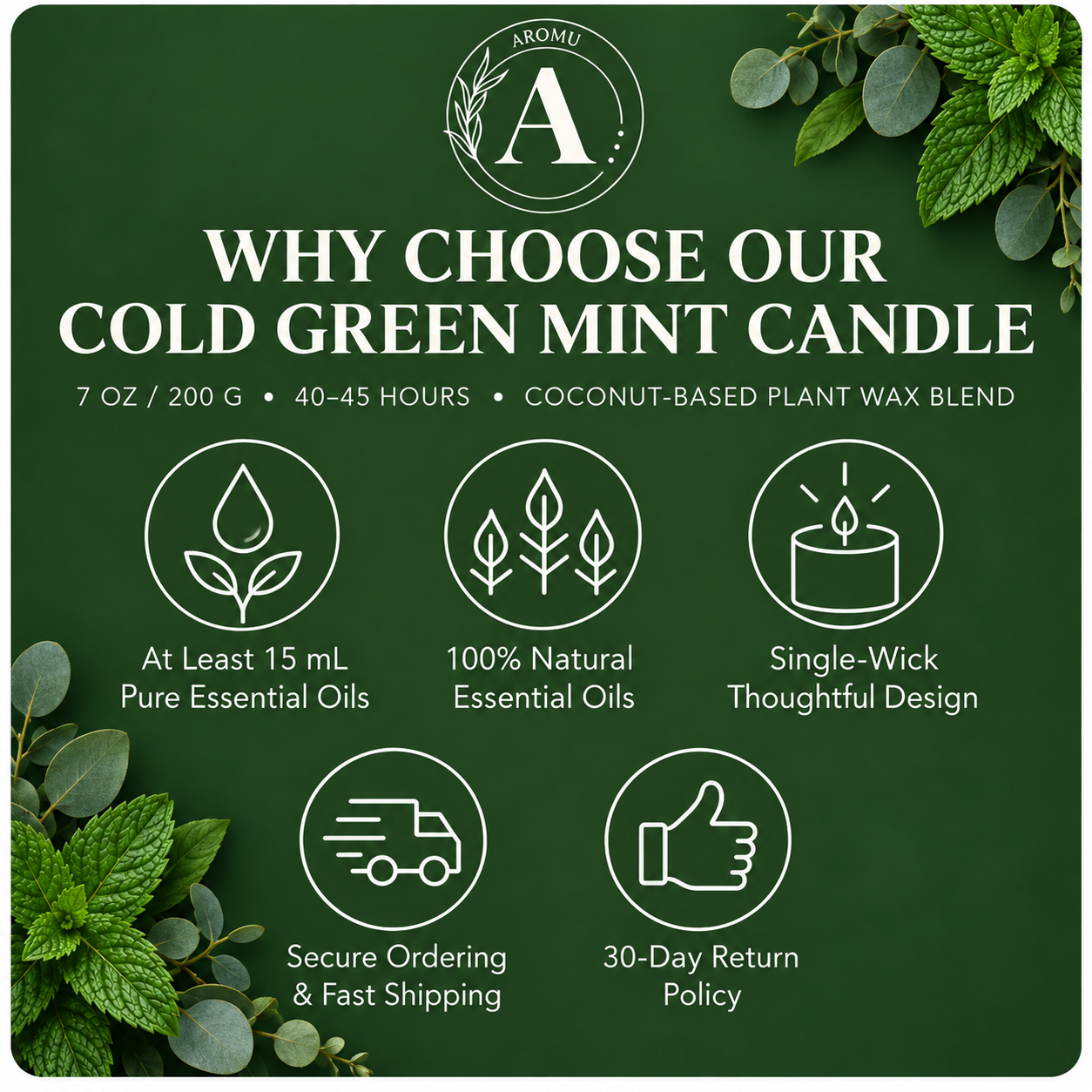 Cold Green Mint Essential Oil Candle why choose AROMU product benefits