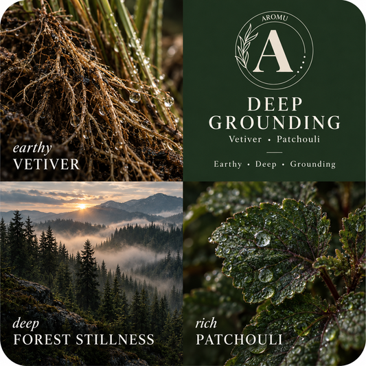 Deep Grounding Essential Oil Candle scent profile with key essential oils