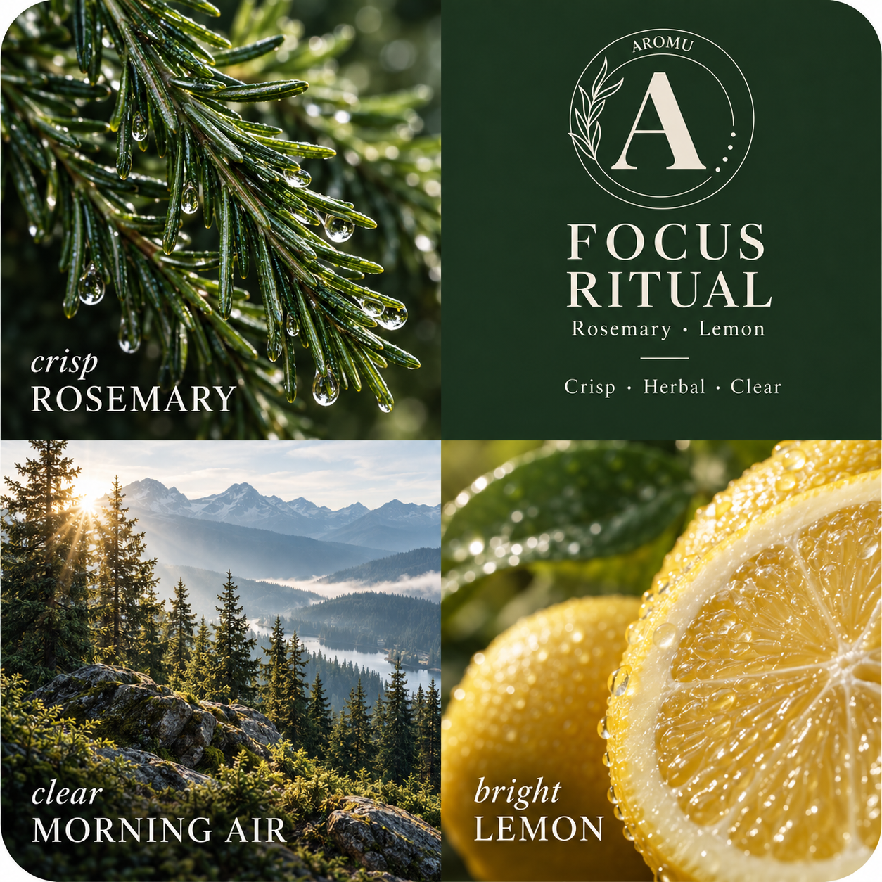 Focus Ritual Essential Oil Candle scent profile with key essential oils
