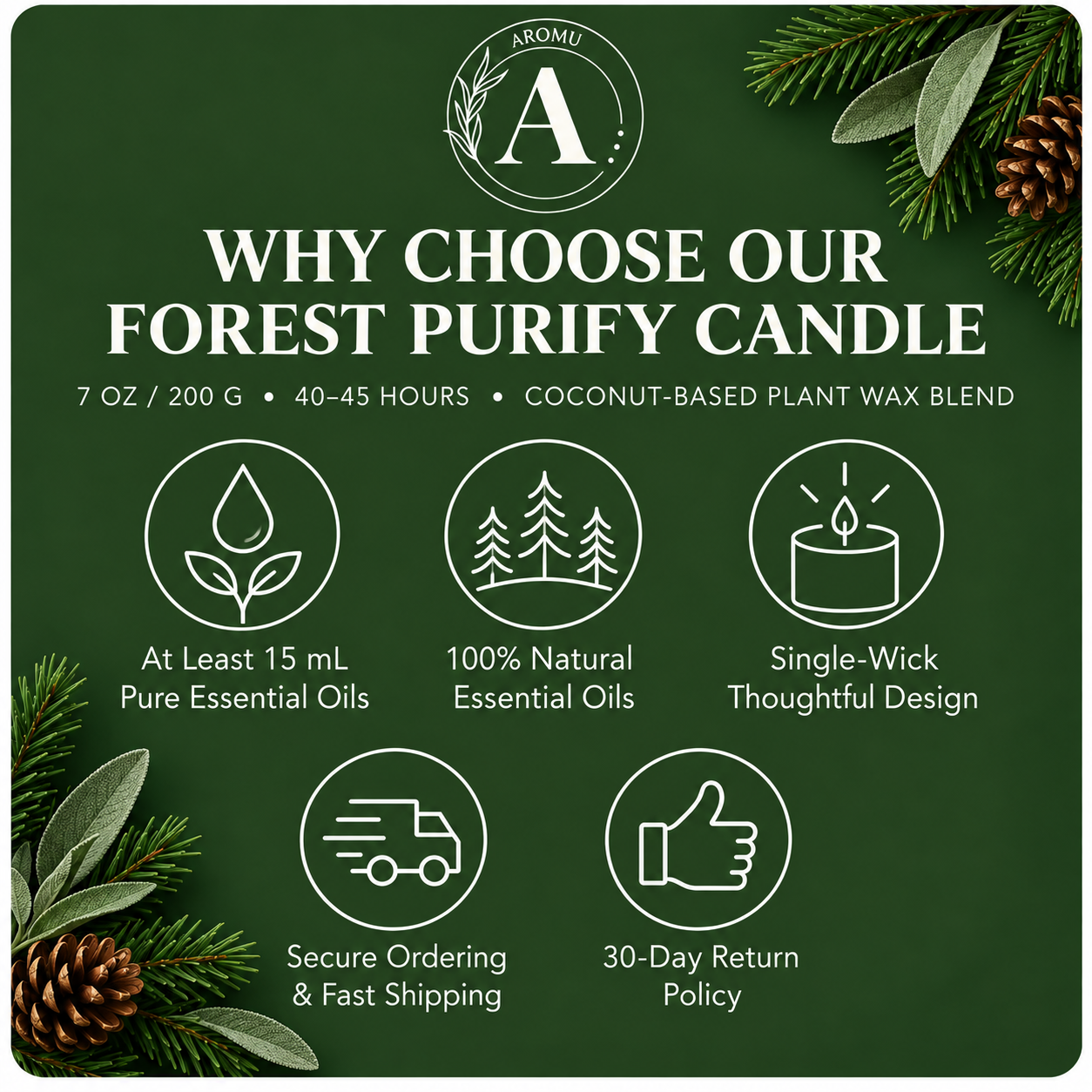 Forest Purify Essential Oil Candle why choose AROMU product benefits