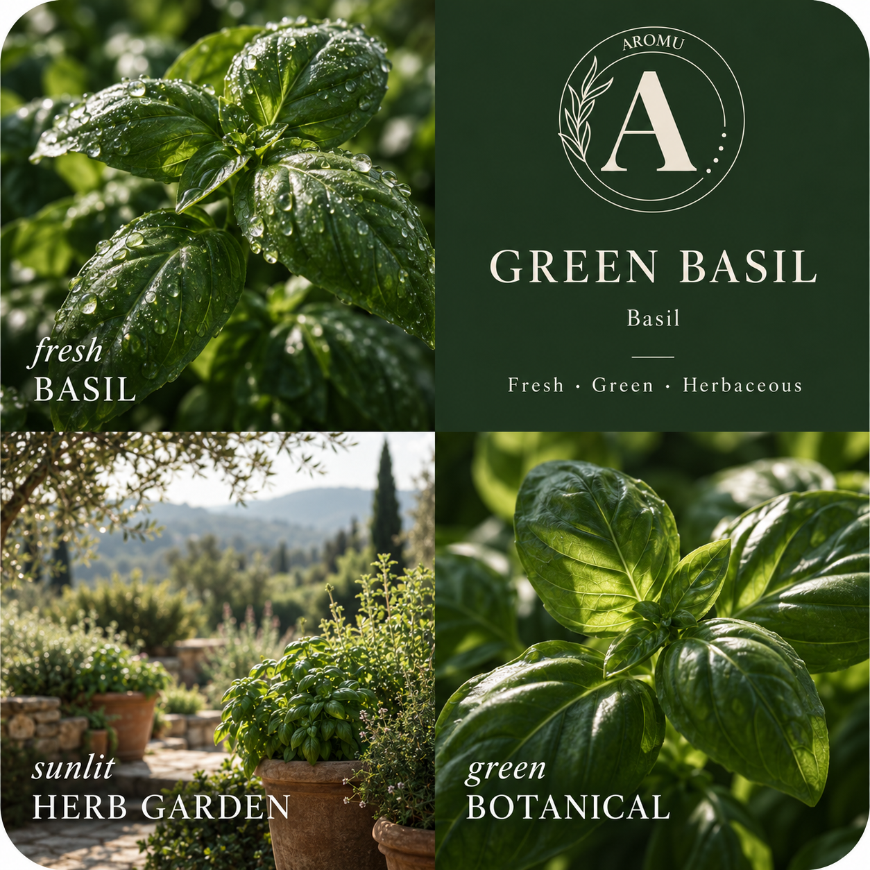 Green Basil Essential Oil Candle scent profile with key essential oils