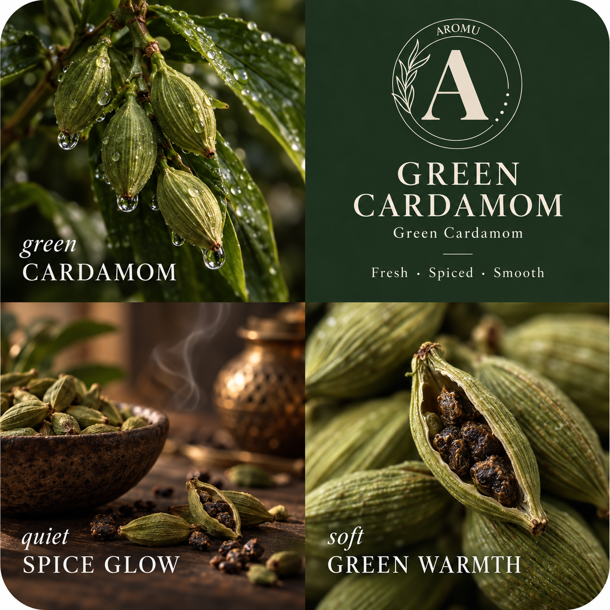Green Cardamom Essential Oil Candle scent profile with key essential oils