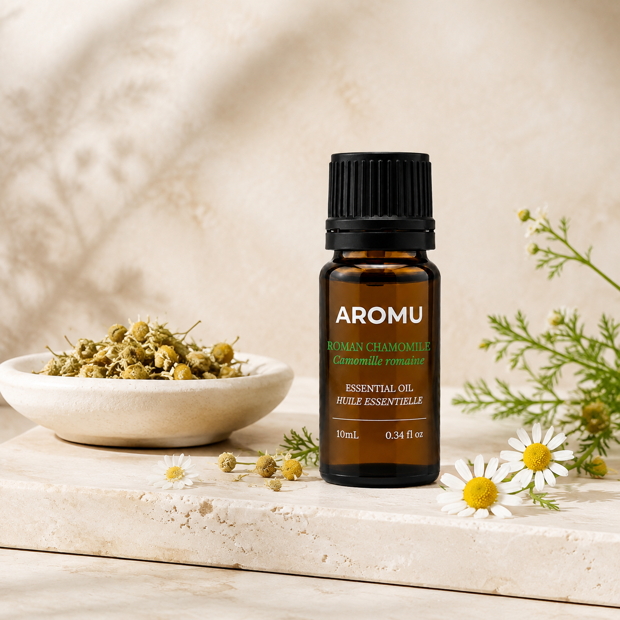 Roman chamomile flowers and AROMU essential oil