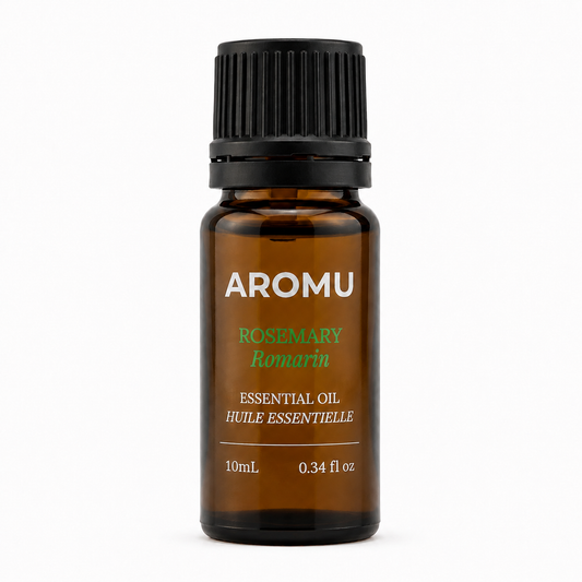 AROMU Rosemary Essential Oil 10 mL amber glass bottle