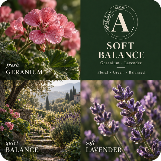 Soft Balance Essential Oil Candle scent profile with key essential oils