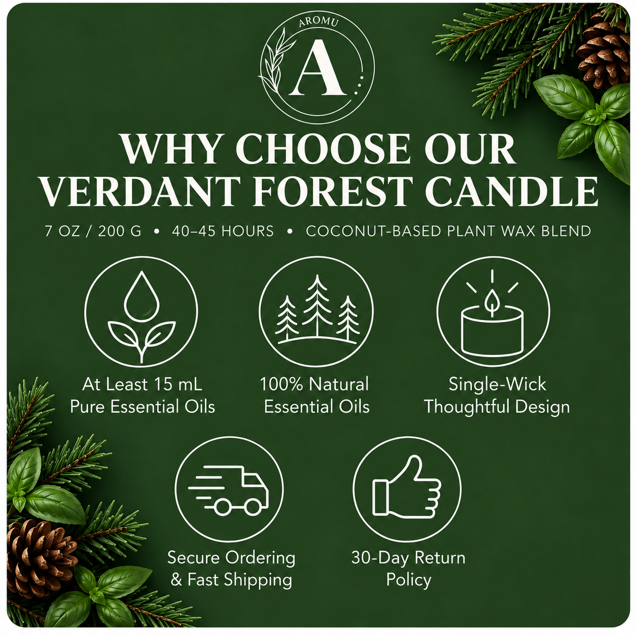 Verdant Forest Essential Oil Candle why choose AROMU product benefits