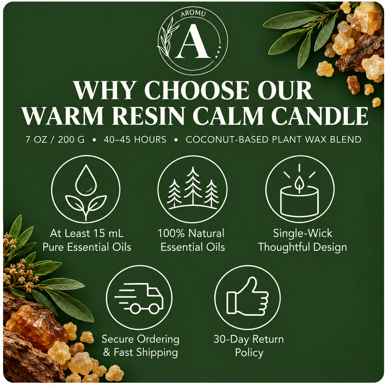 Warm Resin Calm Essential Oil Candle why choose AROMU product benefits